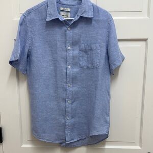 Thom Aaron Linen Men's Blue Short Sleeve Shirt